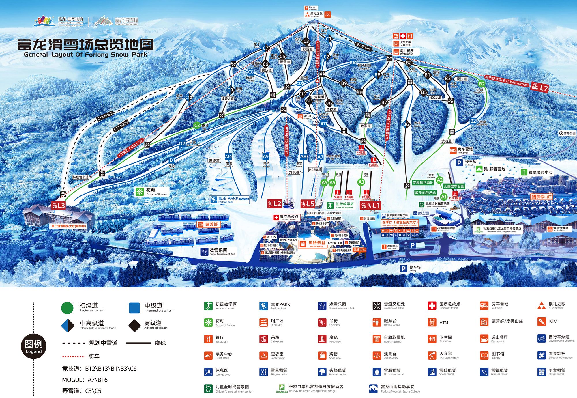 富龙滑雪场全景雪道图