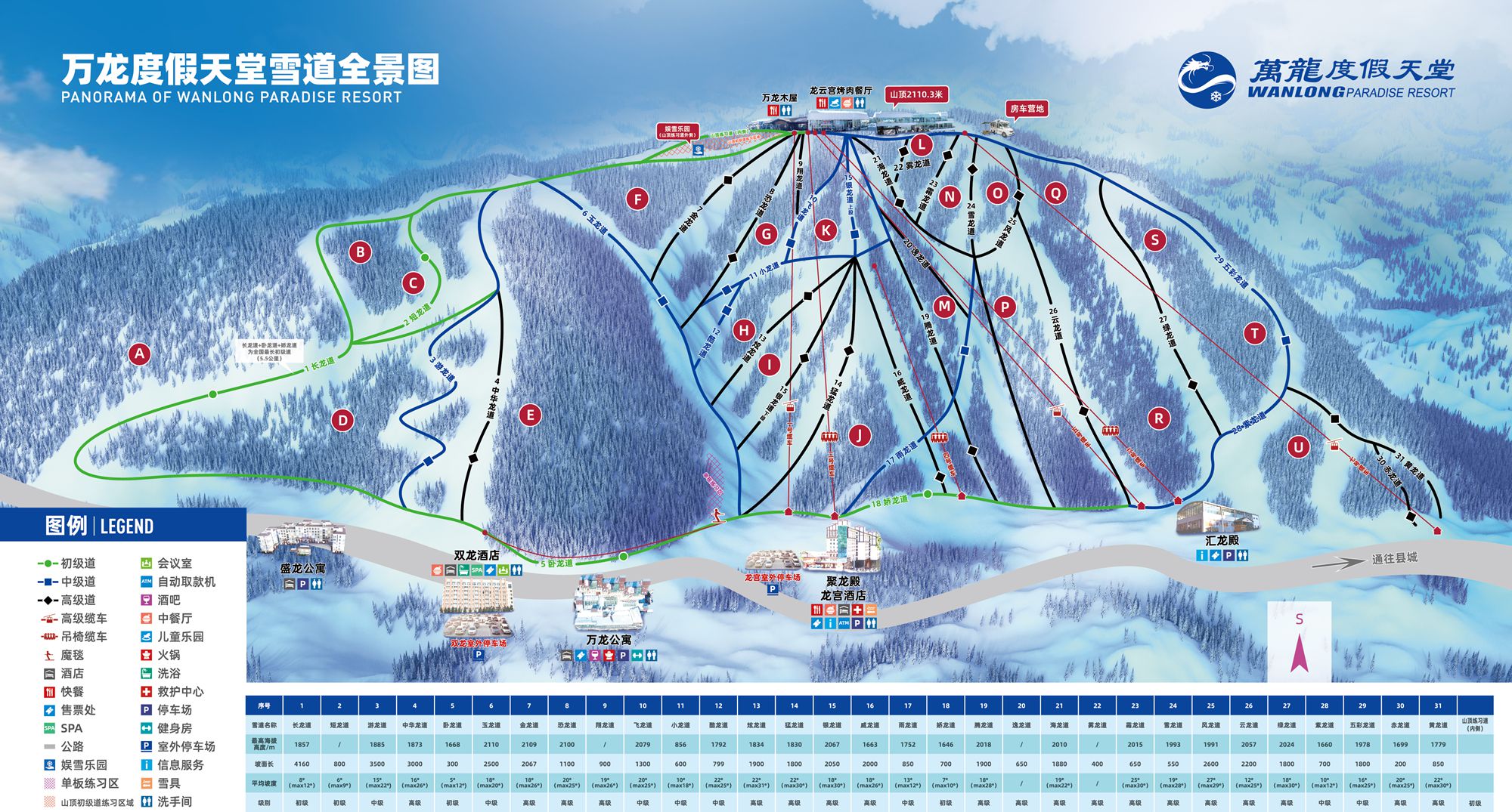 万龙滑雪场全景雪道图